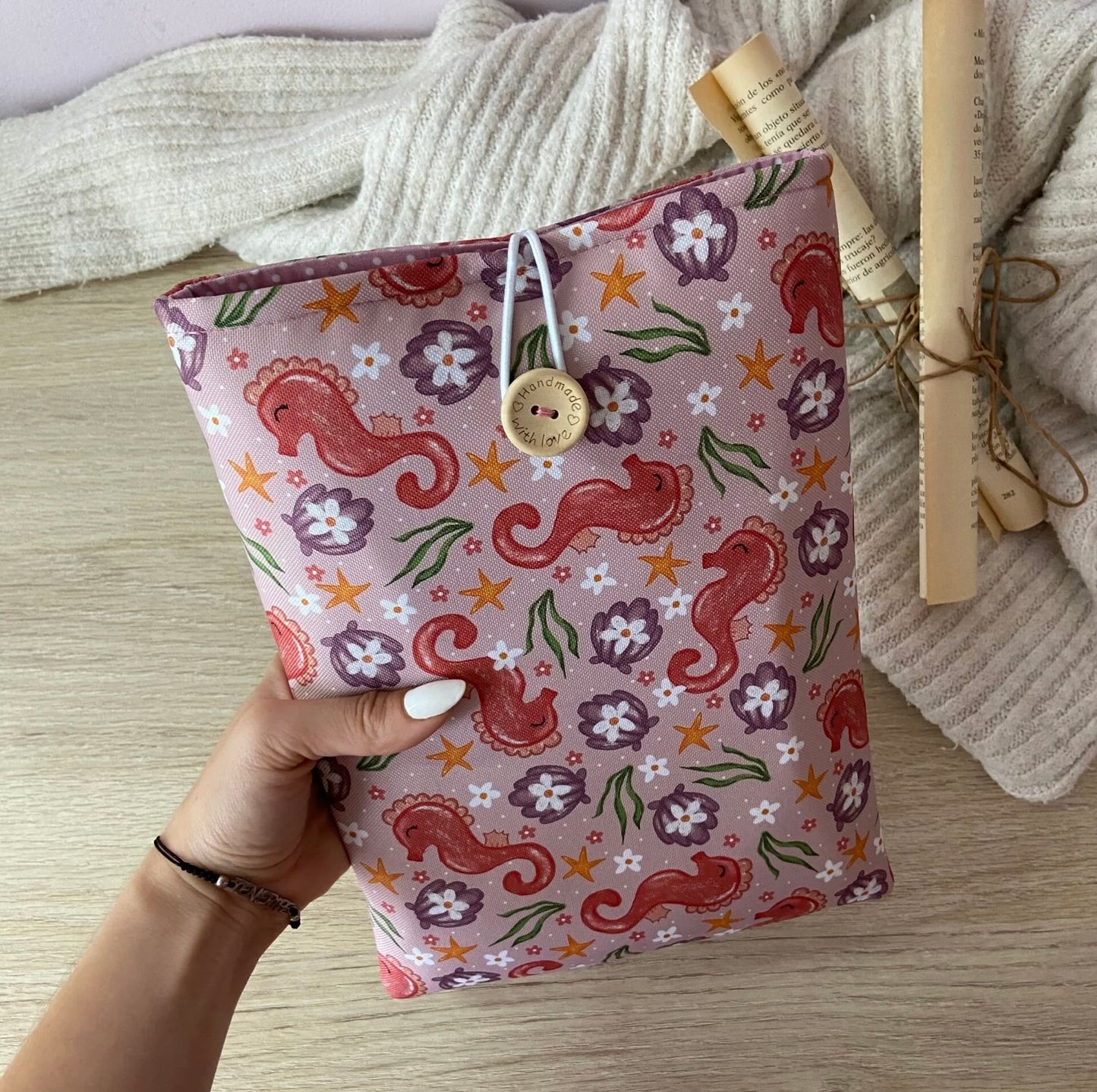 Funda literaria caballitos de mar impermeable