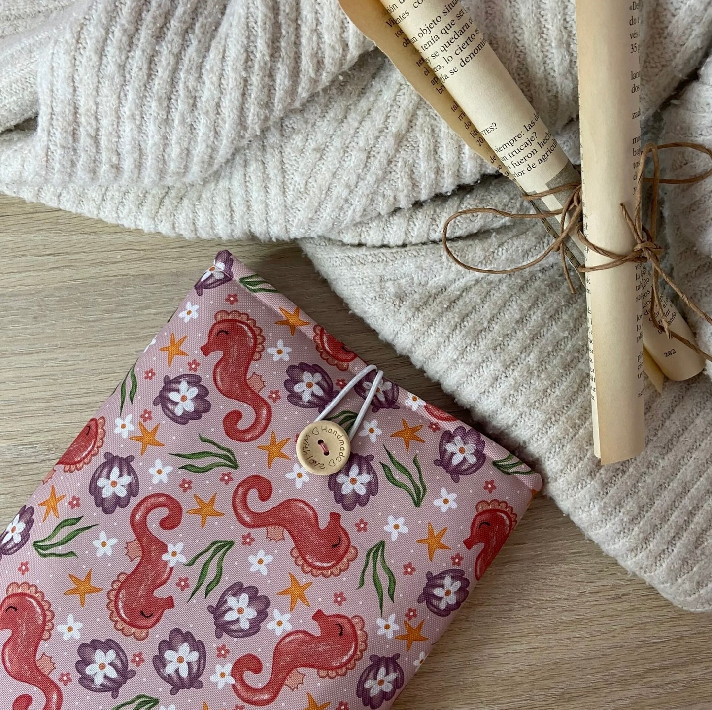 Funda literaria caballitos de mar impermeable
