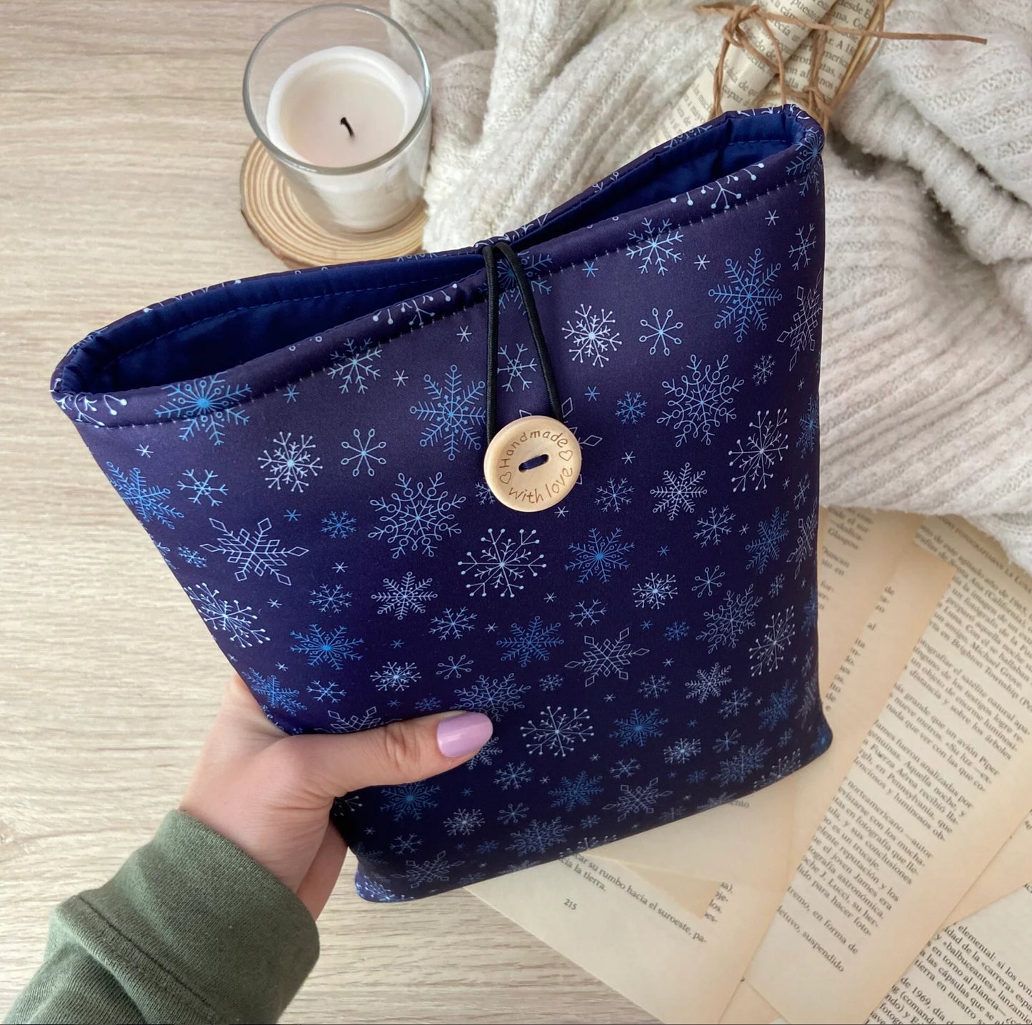 Funda literaria copos de nieve