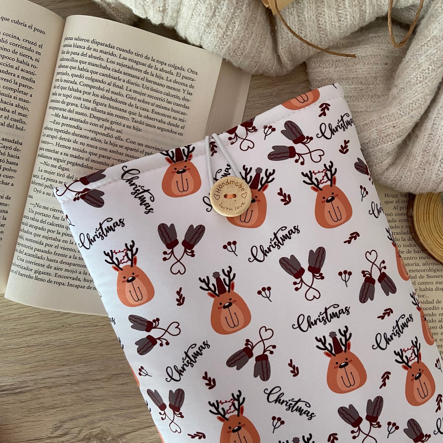 Funda literaria renos navideños