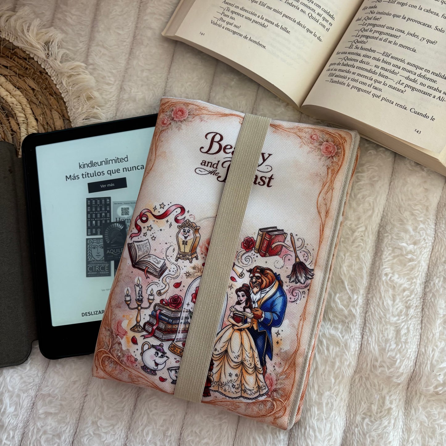 Funda de solapas para ebook érase una vez Bella y Bestia impermeable