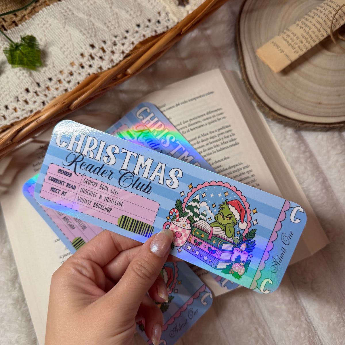 Marcapáginas Christmas reader club Grinch holográfico
