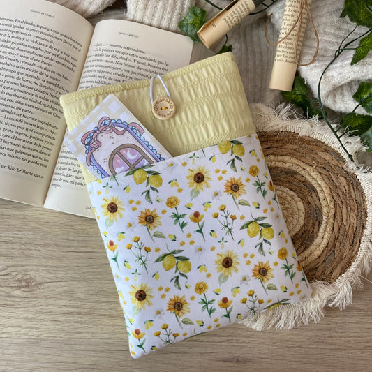 Funda literaria girasoles y limones con bolsillo