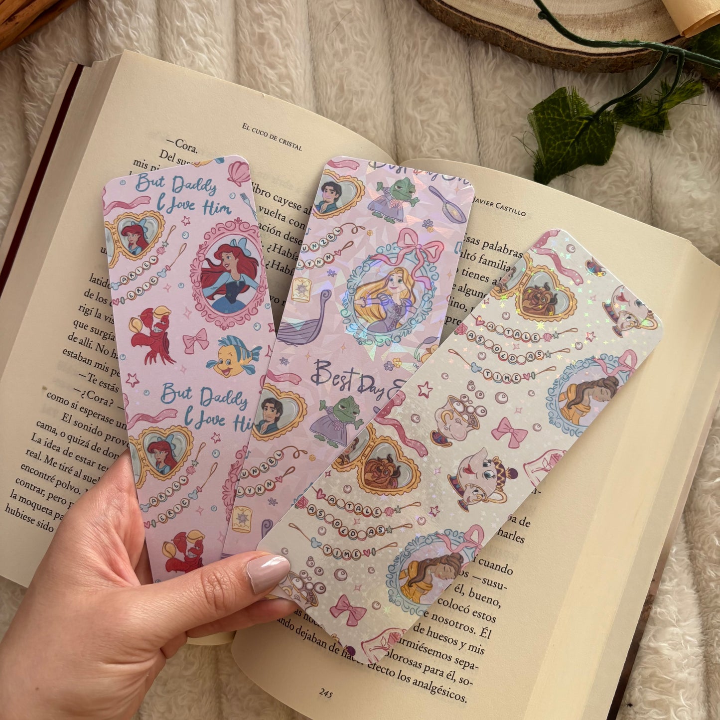Pack 3 marcapáginas holográficos princesas Disney