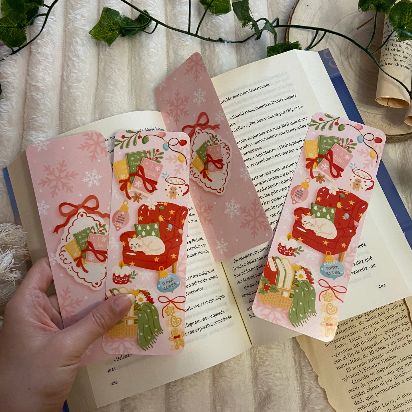 Marcapáginas gatito navideño