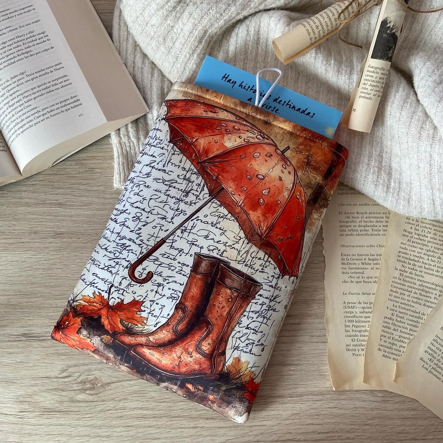 Funda literaria la lluvia en otoño
