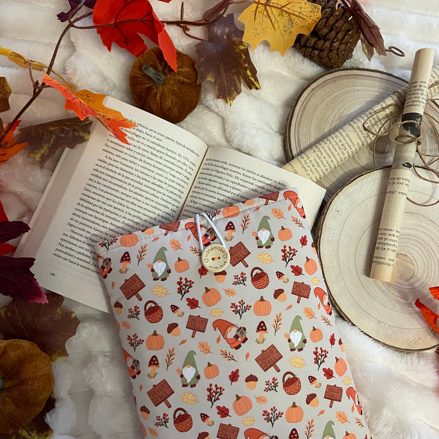 Funda literaria gnomos hello fall