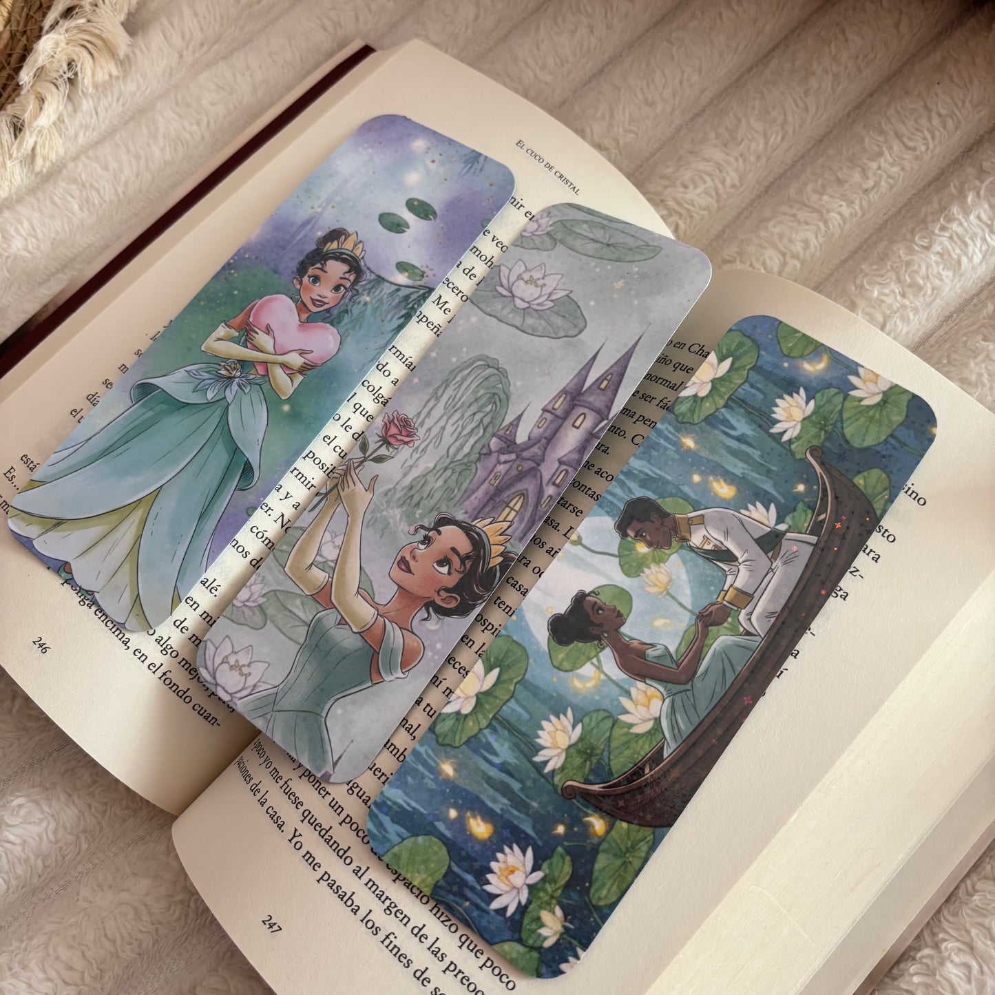 Pack 3 marcapáginas princesa Tiana y el sapo holográficos