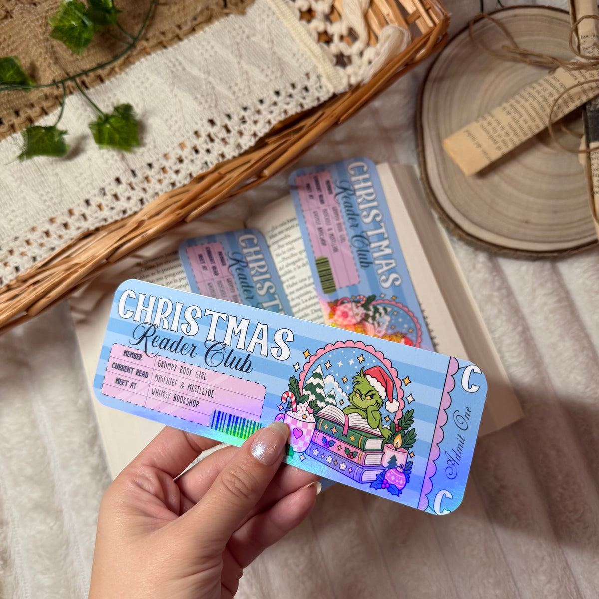 Marcapáginas Christmas reader club Grinch holográfico