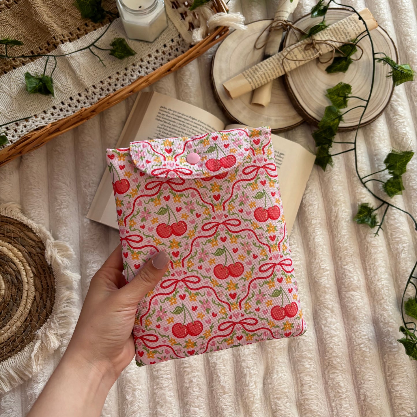 Funda kindle/kobo libra colour jardín de cerezas impermeable
