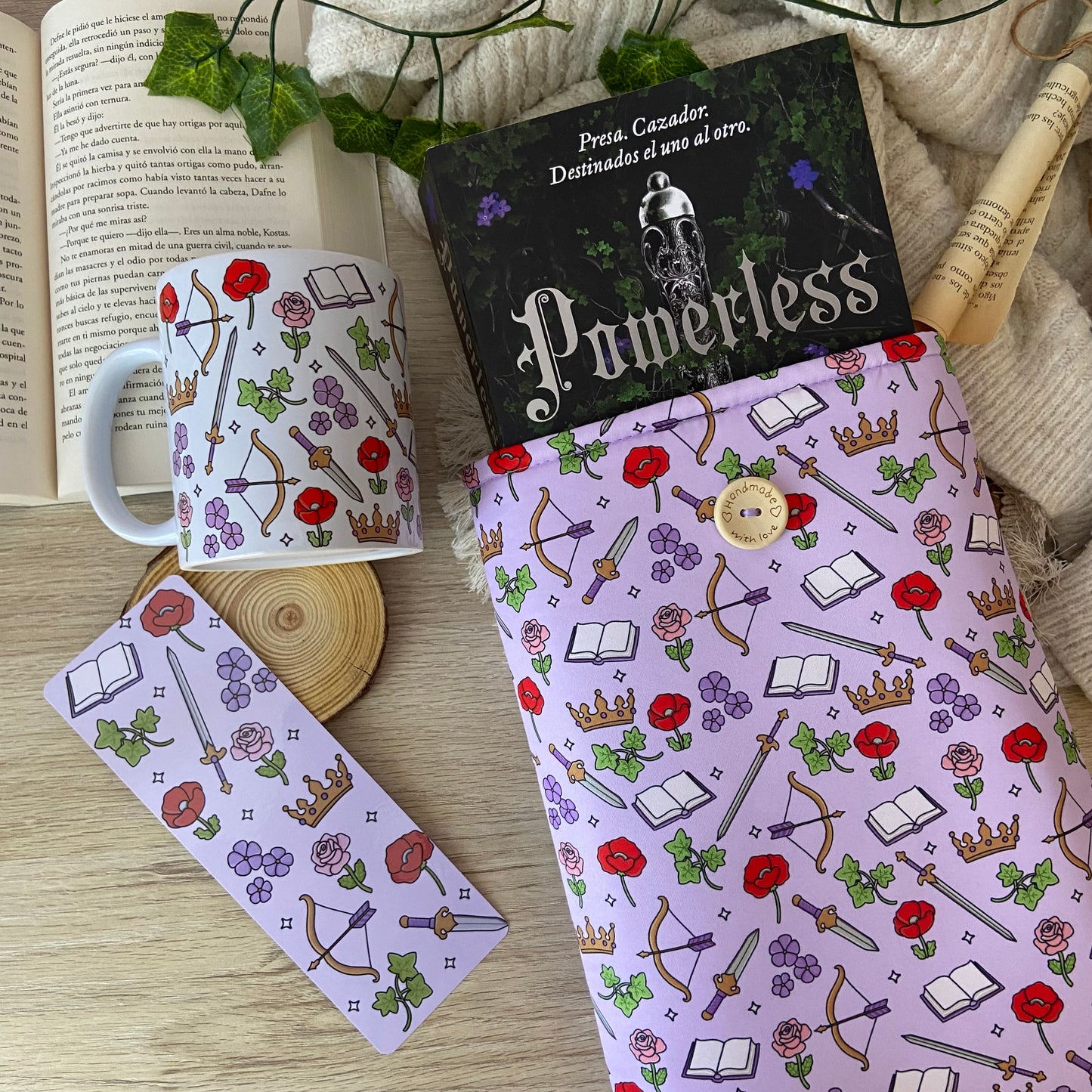 Pack funda powerless + marcapáginas + taza