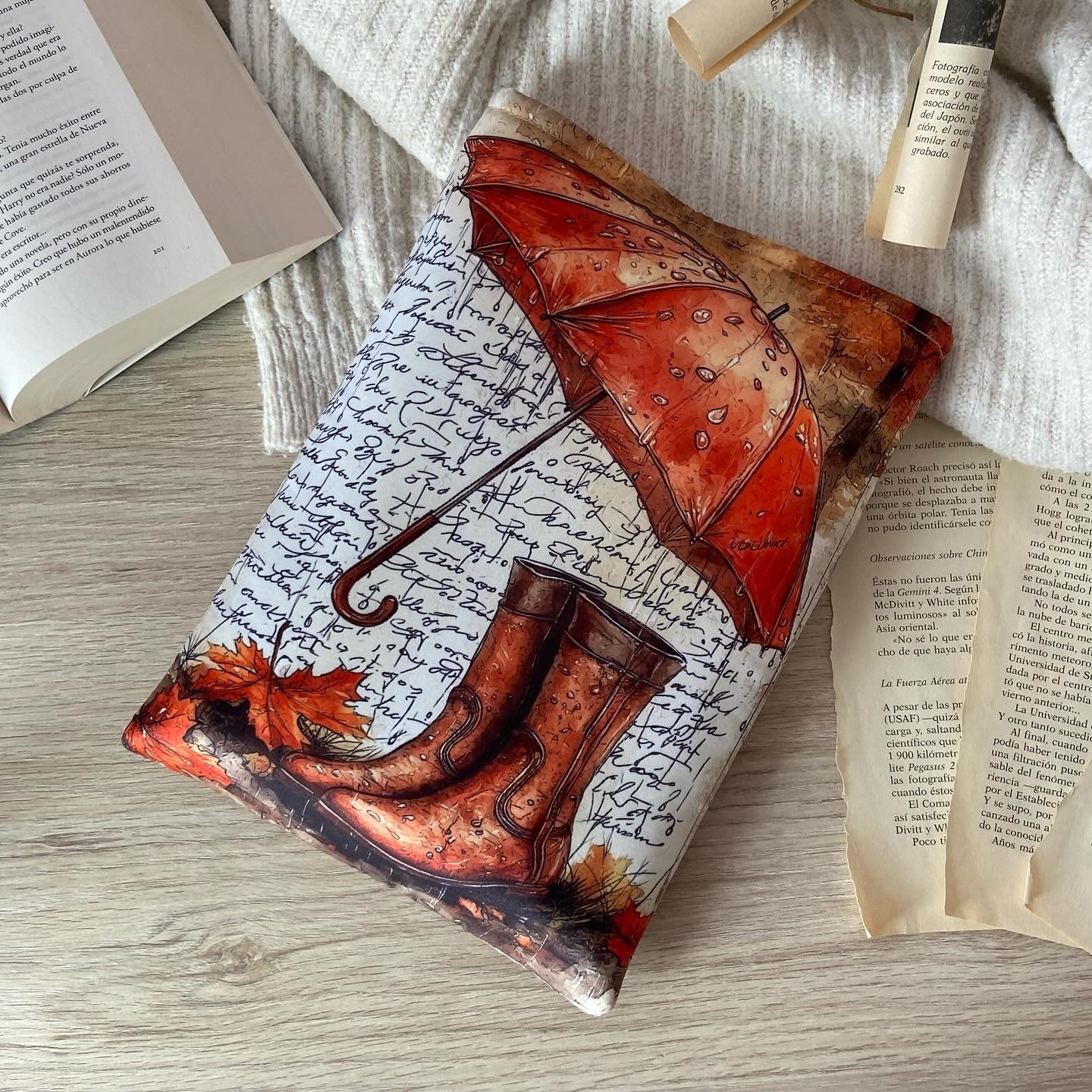 Funda literaria la lluvia en otoño