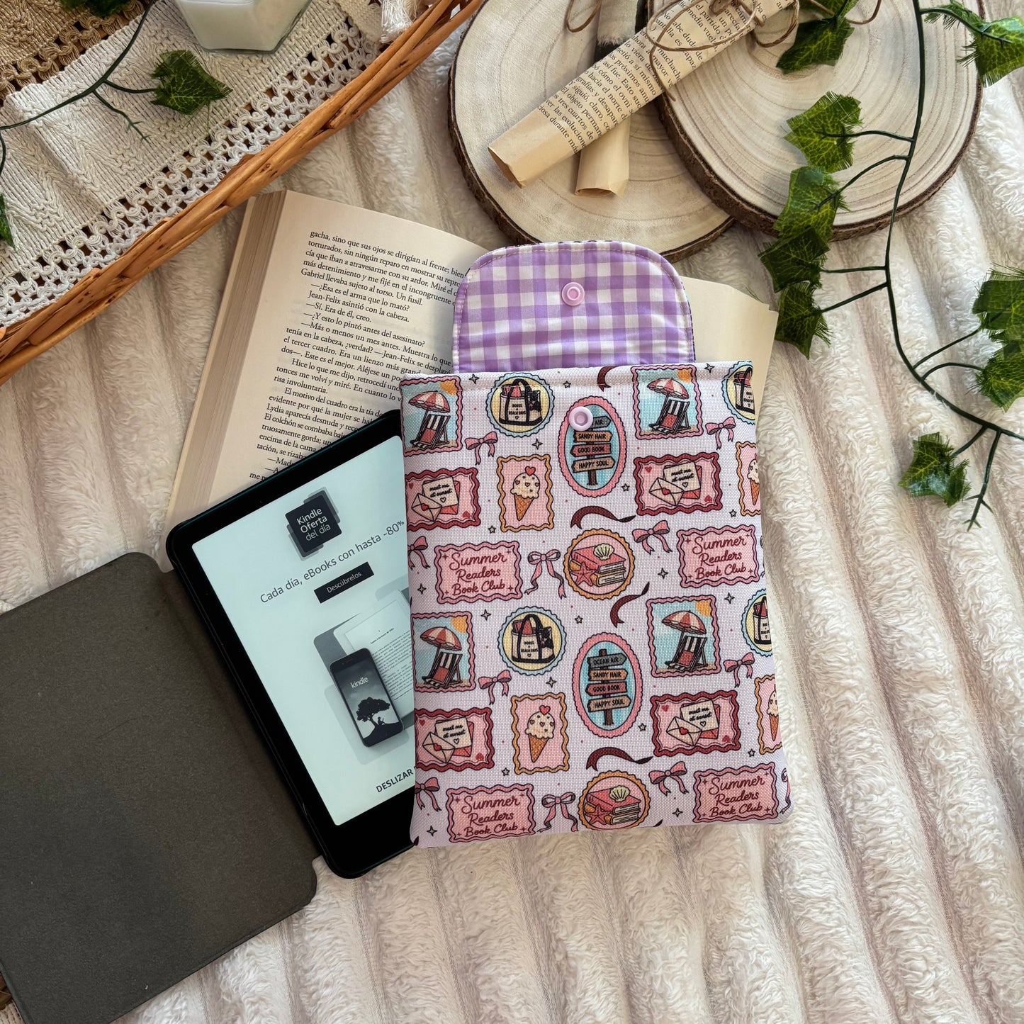 Funda kindle/kobo libra colour summer readers club impermeable