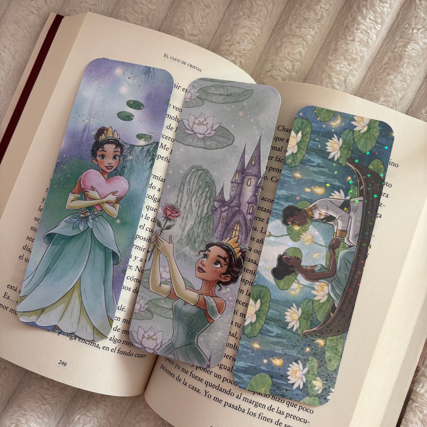 Pack 3 marcapáginas princesa Tiana y el sapo holográficos