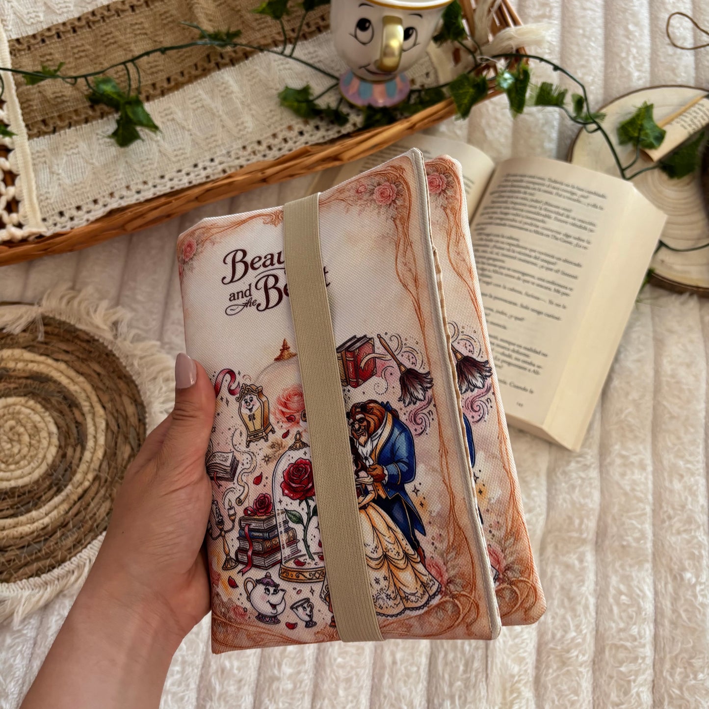 Funda de solapas para ebook érase una vez Bella y Bestia impermeable