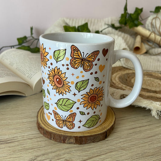 Taza girasoles y mariposas