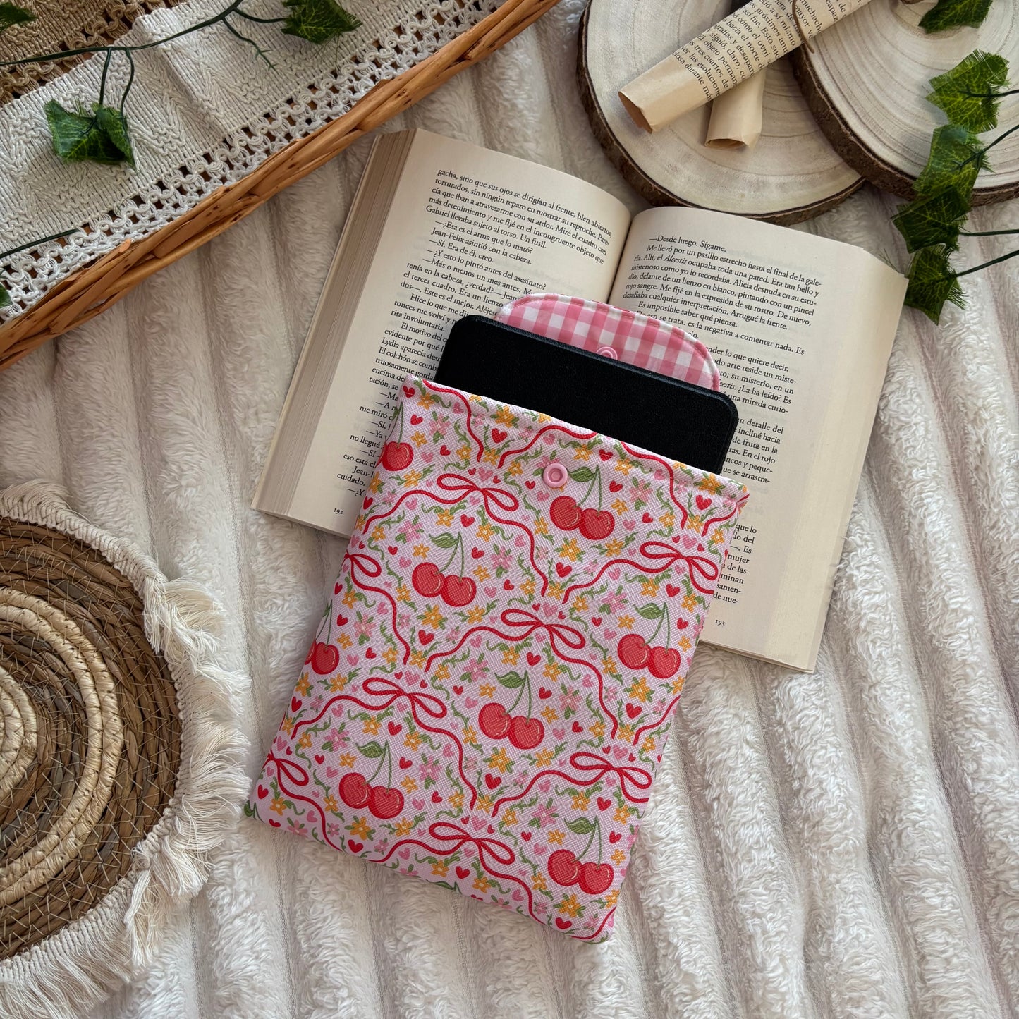 Funda kindle/kobo libra colour jardín de cerezas impermeable