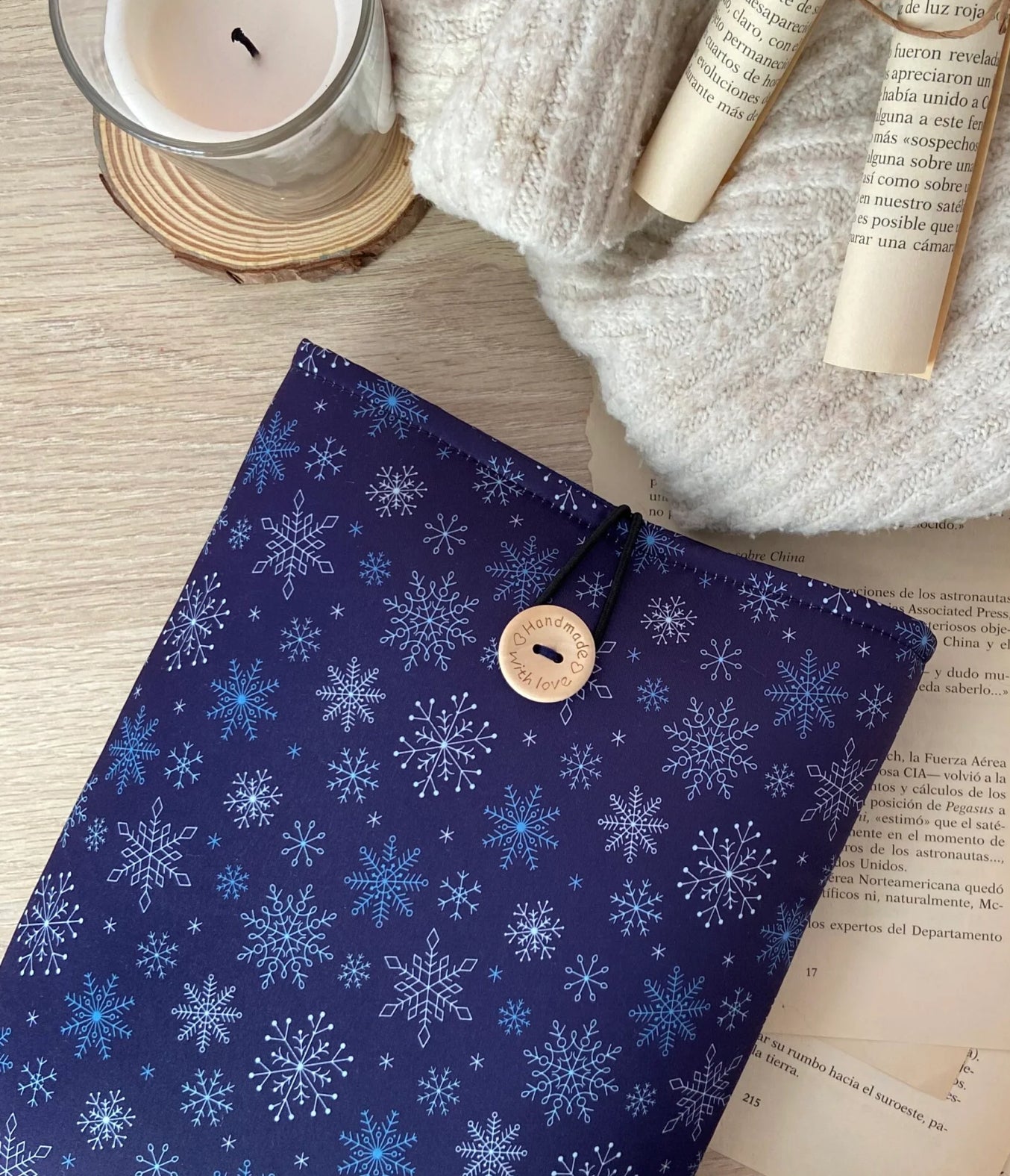Funda literaria copos de nieve