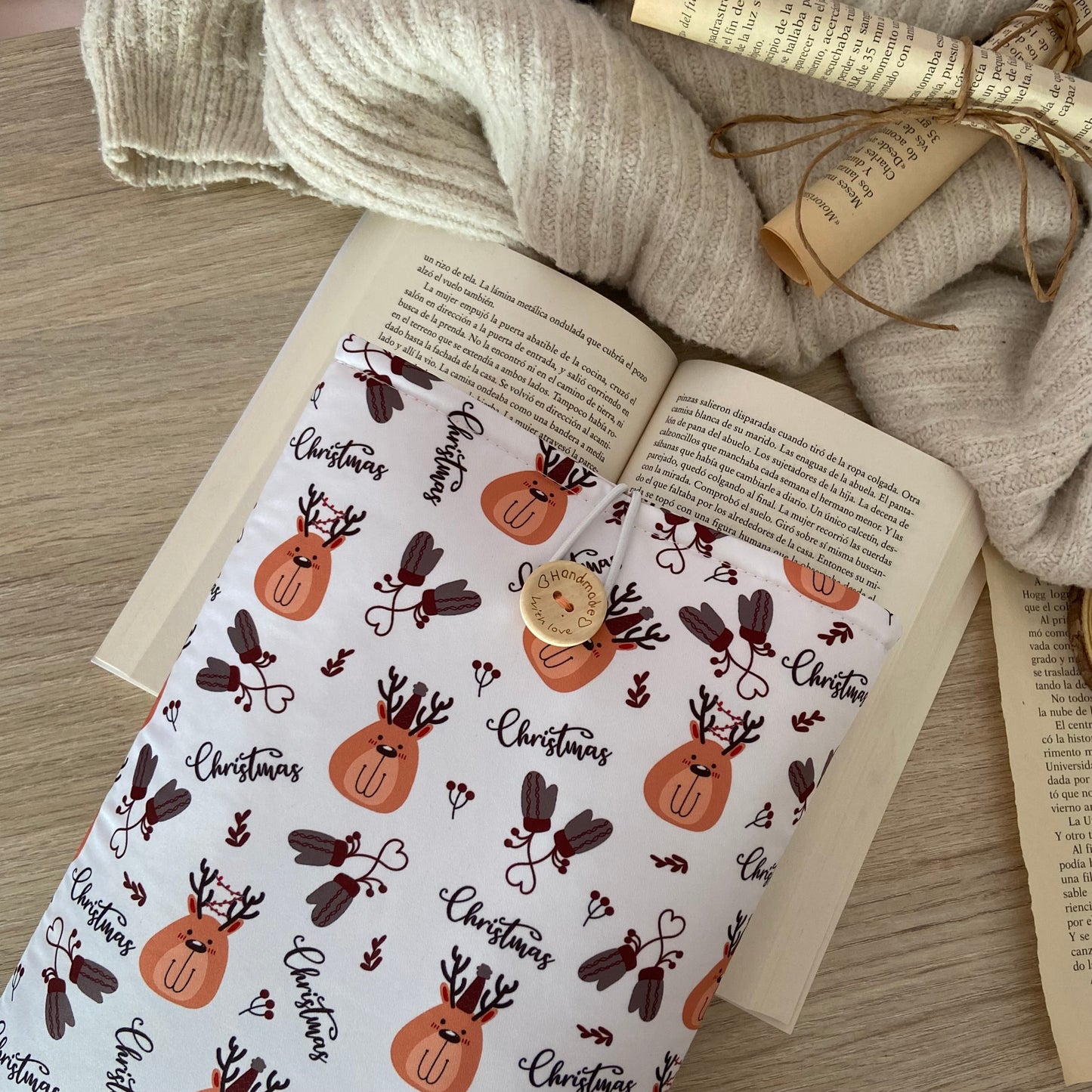 Funda literaria renos navideños